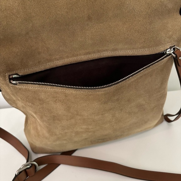 Michael Kors Collection Sedona Large Suede Flap Messenger Bag Tan Brown - Picture 10 of 14